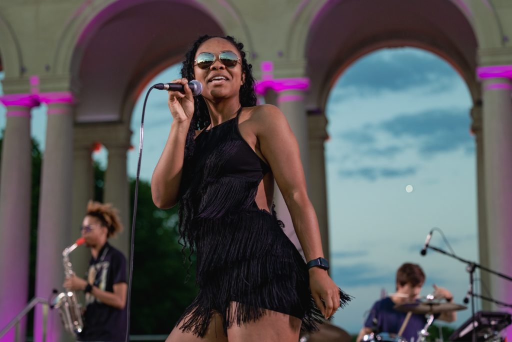 Woman performing with microphone