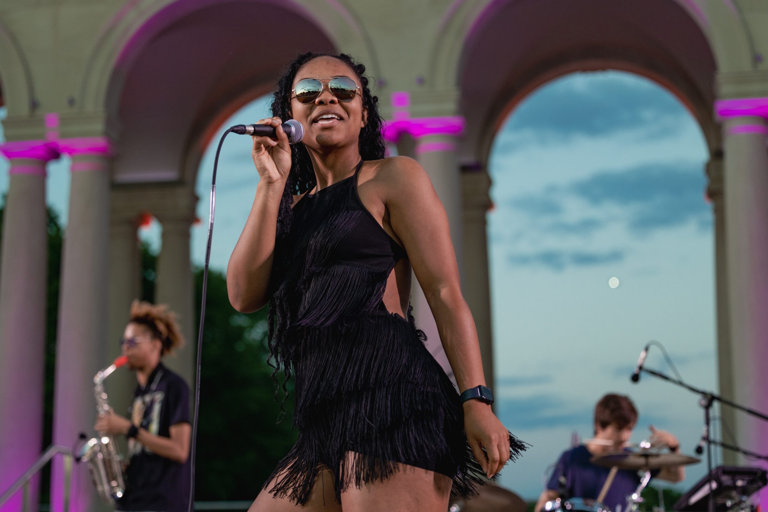 Woman performing with microphone